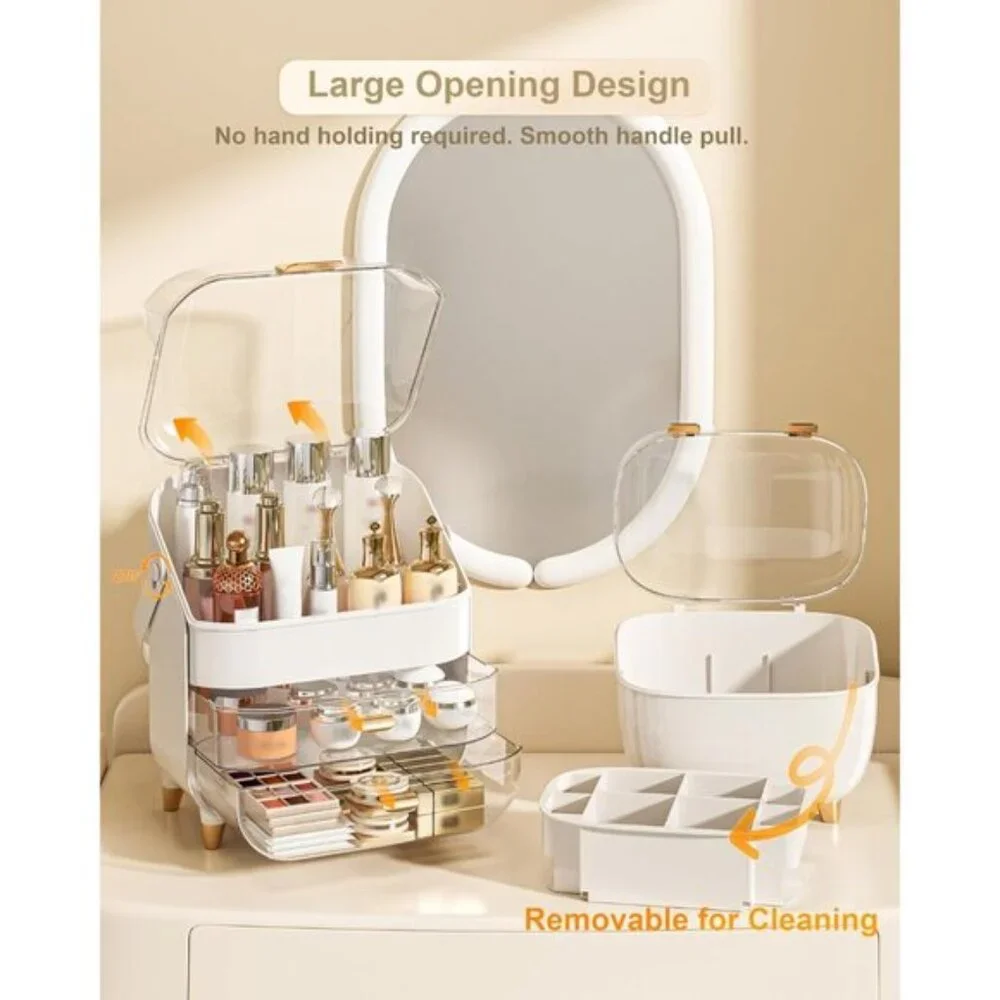 Rose Gold Makeup Organizer, Skincare & Cosmetic Storage for Vanity & Countertop